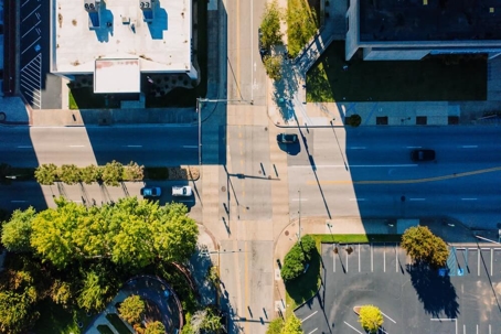 overhead view of a 4-way intersection